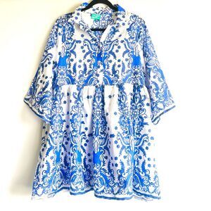 Antica Sartoria by Giacomo Cinque in Positano Blue Print Short Dress Size L/XL